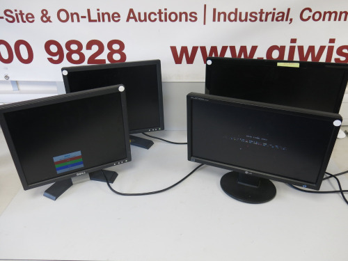 4 x Assorted Monitors to Include: 2 x Dell 17", 1 x LG 19" & 1 x HP 22" (Requires power Supply).