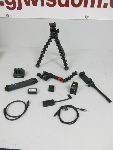 Quantity of Go Pro & Similar Accessories to Include: 3 x 3.7v Li-ion Batteries, 3 x 3.85v Li-ion Batteries, 1 x Joby Tripod, 1 x Joby Desk Mount, 1 x Go-Pro Handle.