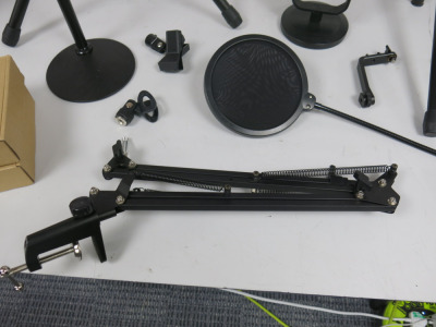 Quantity of Audio & webcam Equipment to Include: 1 x M-Audio Uber Mic, Adjustable Scissor Arm Stand, Mount, Filter, 4 x Webcam Stands & 2 x Tiger Tripods.