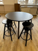 Round Table with 4 Black Wood Height Adjustable Stalls, Table Size D90cm.