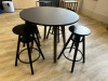 Round Table with 4 Black Wood Height Adjustable Stalls, Table Size D90cm. - 2