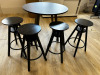 Round Table with 4 Black Wood Height Adjustable Stalls, Table Size D90cm. - 3