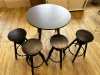 Round Table with 4 Black Wood Height Adjustable Stalls, Table Size D90cm. - 4