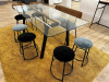 Glass Table on Black Metal & Wood Frame (Size H76 x W184 x D90cm) with Matching Bench Seat, 2 x Chairs & 4 x Stalls. - 5