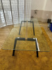 Glass Table on Black Metal & Wood Frame (Size H76 x W184 x D90cm) with Matching Bench Seat, 2 x Chairs & 4 x Stalls. - 8