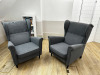 2 x Grey Fabric Fully Manual Reclining High Back Armchairs. - 2