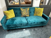 Teal 2 Seater Reception Sofa with 3 Assorted Cushions. Size H80 x W180 x 80cm.