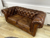 Halo Brown Leather Chesterfield Style 2 Seater Sofa with Stud & Button Back Detail, Size H80 x W180 x D90cm. - 2