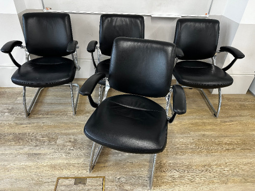 4 x Black Leather on Chrome Frame Canterlever Chairs.