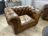 Halo Brown Leather Chesterfield Style Club Chair with Stud & Button Back Detail, Size H80 x W125 x D90cm.