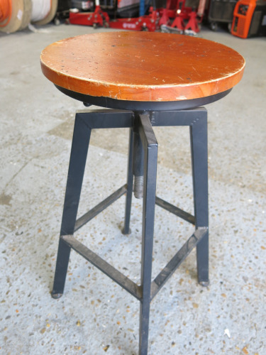 Black Metal & Wood Seat Height Adjustable Swivel Stool.