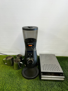 Rancilio Coffee Grinder, Model Kryo 65 OD, S/N 25102055. Comes with Knock Box & 3 Stainless Jugs.