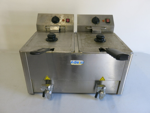 Adexa Commercial Electric Twin Basket Table Top Deep Fat Fryer, Model HDF8+8. NOTE: requires plugs.