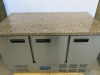 Polar Stainless Steel Triple Door Counter Fridge with Granite Work Top, Model CL109, S/N 6177838. Size H86 x W137 x D70cm. - 2