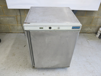 Polar Stainless Steel Undercounter Fridge, Model CD080, S/N 4063690. Size H85 x W60 x D60cm. Note: Condition (As Viewed/Pictured).