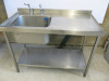 Stainless Steel Single Bowl Sink Lever Taps & Shelf Under. Size H90 x W120 x D80cm. - 2