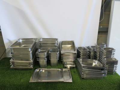 100 x Assorted Sized GN Metal Containers.