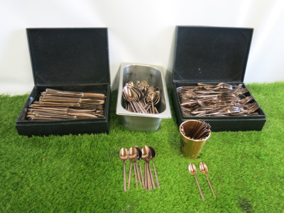 Approx 379 Pieces of Broggi Bronze Cutlery to Include: 120 x Knives, 149 x Forks, 63 x Table Spoons, 10 x Tea Spoons & 37 x Coffee Spoons.