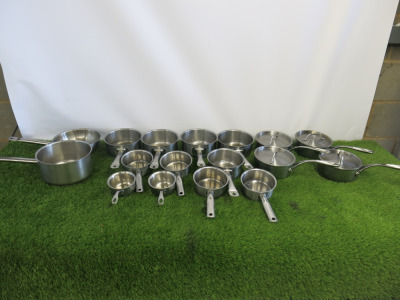 17 x Assorted Sized Sauce Pans with 4 Lids.