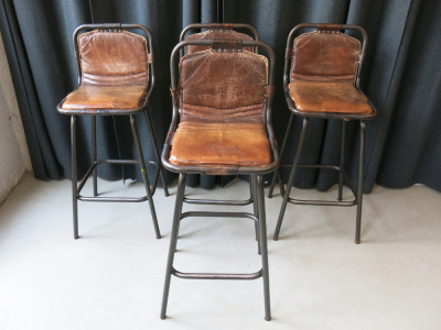 4 x Metal Framed High Back Leather Stools.