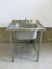 Stainless Steel Single Bowl Sink Swan Neck Tap & Shelf Under. Size H90 x W75 x D60cm.