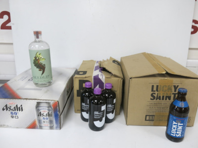 Low & No Alcohol Drink to Include: Crate of 24 0.0% Asahi, 330ml, Box of 20 Luck Saint 0.5% Larger 330ml, 15 x Jarr Kombucha Passion Fruit Fermented Tea & 1 x Bottle of Seedlip Spice 94.