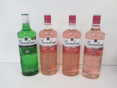 4 x Bottles of Gordon's Gin with 3 x Premium Pink & 1 x London Dry, 70cl.