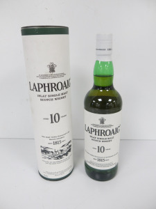 Bottle of Laphroaig Aged 10 Years, Single Malt Scotch Whiskey, 70cl in Tube.