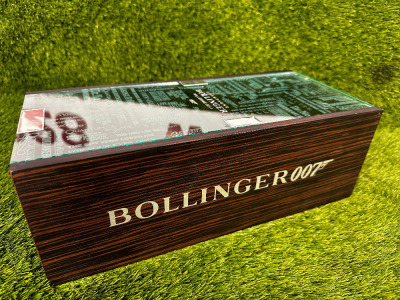 007 Edition Bollinger's Millesime 2011 Champagne Presentation Case with Soft Opening Glass Lid.
