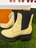 Pair of Timberland Everleigh Chelsea Light Yellow Nuback Boots, Size 3.5. Comes in Box. NOTE: worn in good condition. - 2