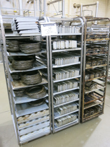 3 x Rack Trolley's with Large Quantity of Assorted Bread, Loaf & Baking Tins (As Viewed).