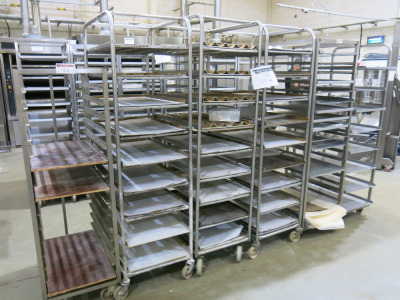 6 x Assorted Rack Stainless Steel Trolley's with Assorted Shelves & Trays (As Viewed).