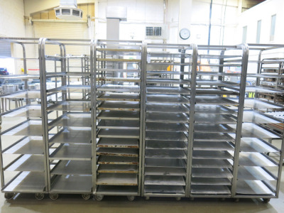 6 x Assorted Rack Stainless Steel Trolley's with Assorted Shelves & Trays (As Viewed).