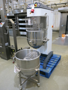 Sinmag Europe Planeto 80L Planetary Mixer, Model SM2-8OL, S/N 2102002, DOM 03/2021, 3 Phase. Comes with 2 Stainless Steel Bowls, 1 x Stand, 1 x Beater, 1 x Whisk & 1 x Dough Mixer.