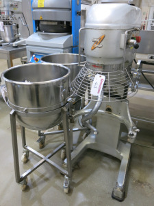 Sinmag Europe Floor Standing Spiral Mixer, Model SM500CS, S/N 150106006, Year 2015. Comes with 2 Mixing Bowls on Stands, Whisk & Dough Hook.