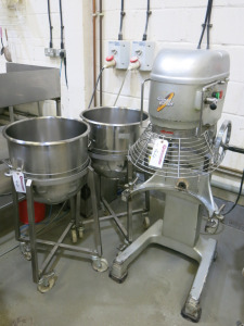 Sinmag Europe Floor Standing Spiral Mixer, Model SM500CS, S/N 1301080008, Year 2013. Comes with 2 Mixing Bowls on Stands, Whisk and Dough Hook.