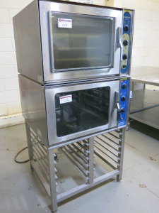 Pair of Metos Oven on Stainless Steel Rack Stand to Include: CHEF 5, Item 4570403, S/N 075350-01 & CHEF 20, Item 3594031, S/N 035348-03. Comes on Stainless Steel Stand.