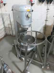 Hobart Model H400 Floor Standing Spiral Mixer, S/N 97 091 234, ML No H400 /13. Comes with Bowl on Mobile Stand, Whisk & Dough Hook.