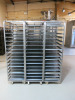 6 x Stainless Steel 18 Shelf Mobile Oven Racks with 108 x Trays.