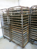 8 x Metal Mobile 16 Rack Trolleys with Back Bars. Comes with 128 Trays. Size H178 x W52 x D77cm. - 2