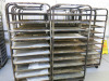 8 x Metal Mobile 10 Rack Trolleys with Back Bars. Comes with 80 Trays. Size H178 x W52 x D77cm.