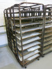 8 x Metal Mobile 10 Rack Trolleys with Back Bars. Comes with 80 Trays. Size H178 x W52 x D77cm. - 2