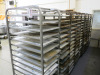 8 x Metal Mobile 16 Rack Trolleys. Comes with 128 Trays. Size H178 x W52 x D77cm.