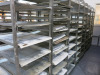 8 x Metal Mobile 16 Rack Trolleys. Comes with 128 Trays. Size H178 x W52 x D77cm. - 2