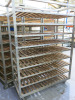 2 x Box Metal Mobile 9 Rack Wood Slatted Trolleys. Size H229 x W65 x D150cm. - 2