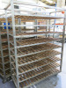 2 x Box Metal Mobile 9 Rack Wood Slatted Trolleys. Size H229 x W65 x D150cm. - 2