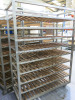 3 x Box Metal Mobile 9 Rack Wood Slatted Trolleys. Size H229 x W65 x D150cm.