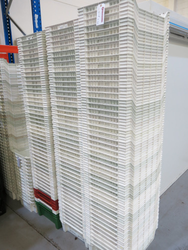 140 x Multi Purpose White Stackable Crates, Size H16 x W60 x D40cm.