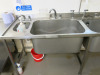 Stainless Steel Triple Sink Unit with 2 x Deep Sink Units with Swan Neck Taps & Pre Rinse Tap on Flex Hose, Small Hand Sink & R/H Drainer. Size H88 x W260 x D70cm. - 2