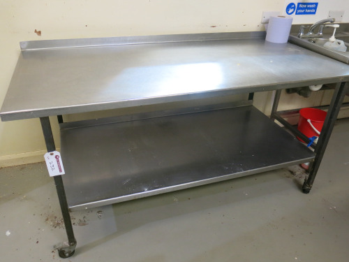 Stainless Steel Prep Table with Shelf Under on Castors. Size H85 x W177 x D83cm.
